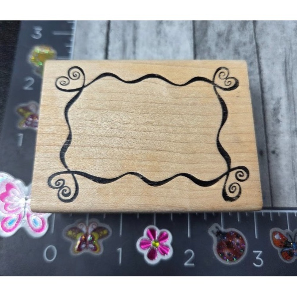 Frame Hearts Swirl Rubber Stamp Wood #N57